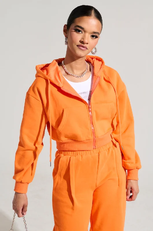 Trendy Women's Wear ORANGE CROP ZIP UP SWEATSHIRT