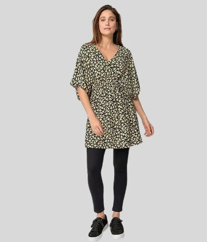 Women's Seasonal Apparel Yellow Flower Print Nora Tunic Top 8/10