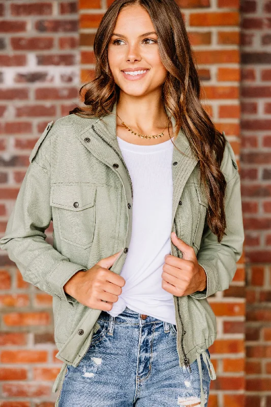 Women's Casual Apparel For Weekends Use Your Wit Light Olive Green Linen Jacket