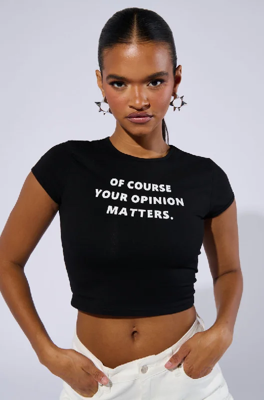 Relaxed Style OPINION MATTERS GRAPHIC CROP TEE