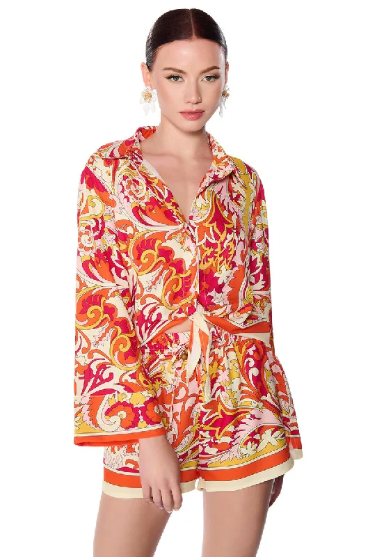 Seasonal Women's Fashion Trends PAISLEY PLEASE TIE FRONT BLOUSE