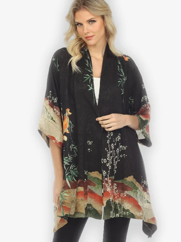 Women's Chic Outfit Koi Design Silk Kimono Top