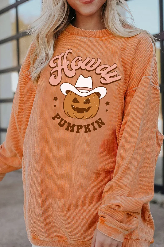 Fashion-forward Women's Clothing HOWDY Pumpkin Graphic Ribbed Sweatshirt