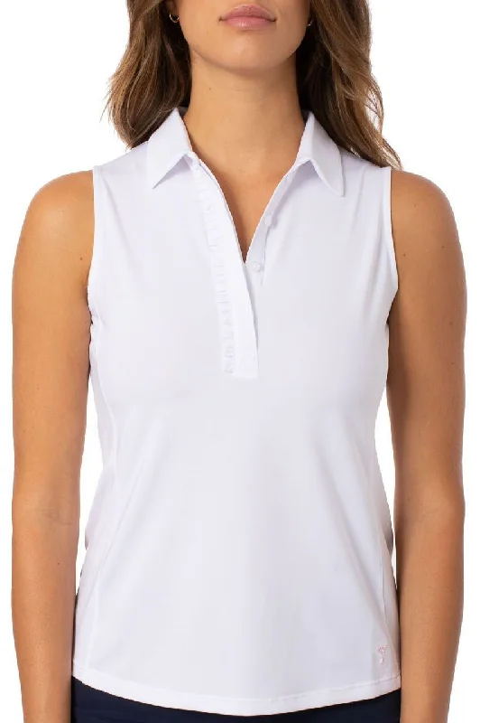 Outlet Clothing White Sleeveless Ruffle Polo