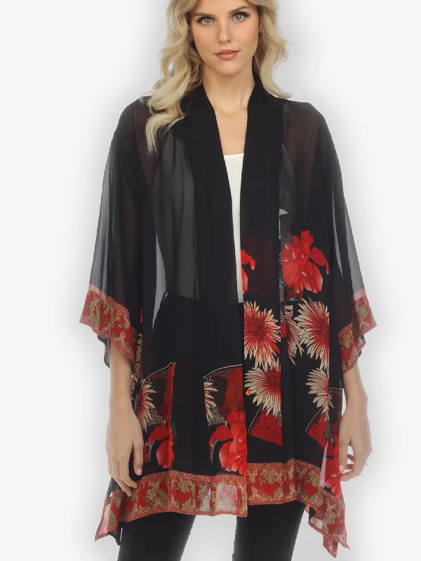 Women's Plus-Size Outfit Chrysanthemum Border Kimono