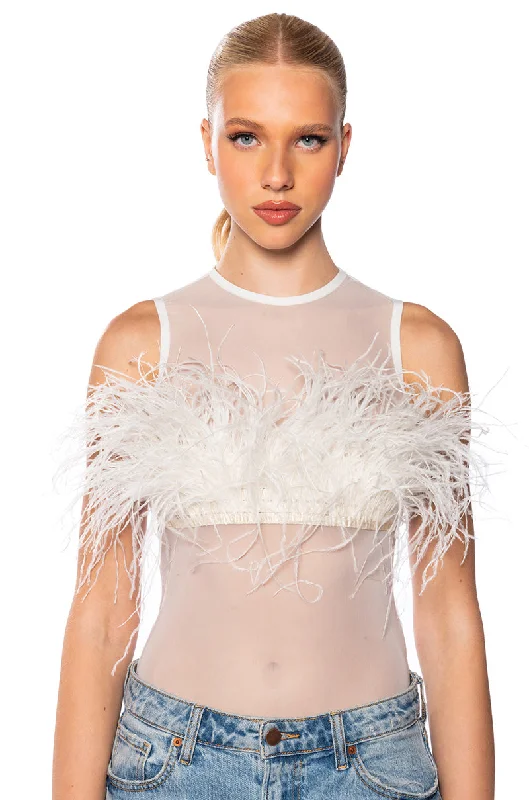 Online Boutiques Affordable HAPPILY EVER AFTER SLEEVELESS FEATHER TOP