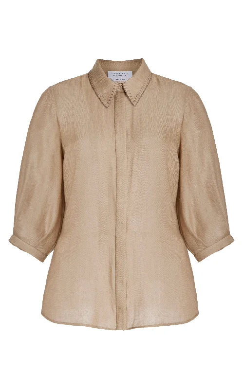 Laid-Back Elegance Hadley Blouse in Khaki Virgin Wool Cashmere