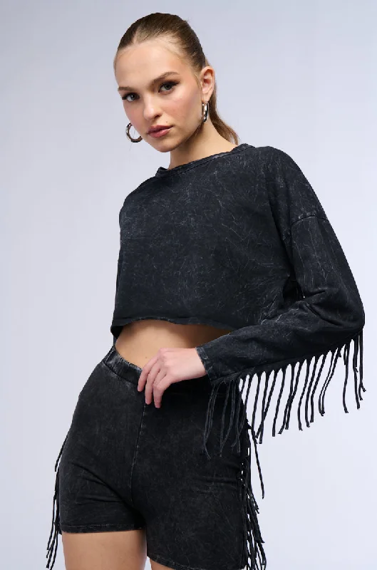 Women's Everyday Garments NYX WASHED FRINGE SWEATSHIRT