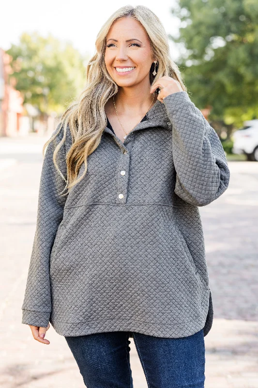 Modern Women's Outfit Snuggle Me Up Pullover, Charcoal Gray