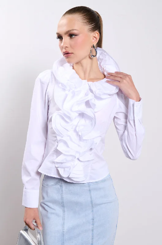 Minimalist Women's Fashion Clothing CALISTA STATEMENT RUFFLE COLLAR BUTTON DOWN BLOUSE