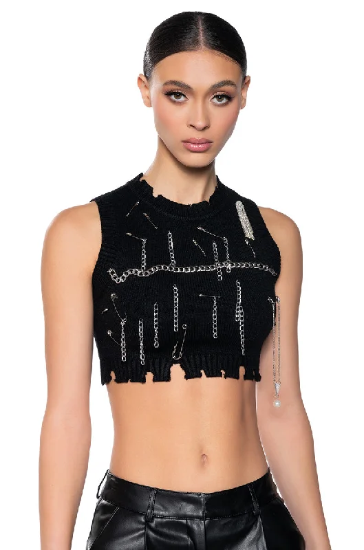 Imeless Style DEJA EMBELLISHED SLEEVELESS CROP SWEATER