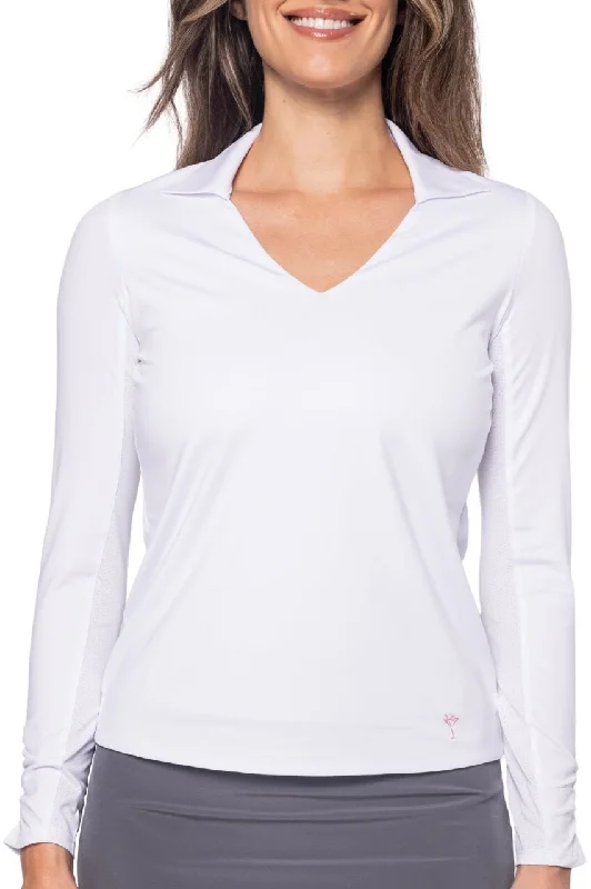 Relaxed Fit Women's Fashion White Long Sleeve Lisa Sport Polo