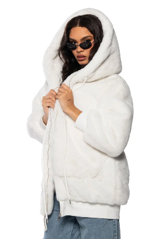 Earthy Tones RZA LONG COMFY FAUX FUR HOODIE IN WHITE