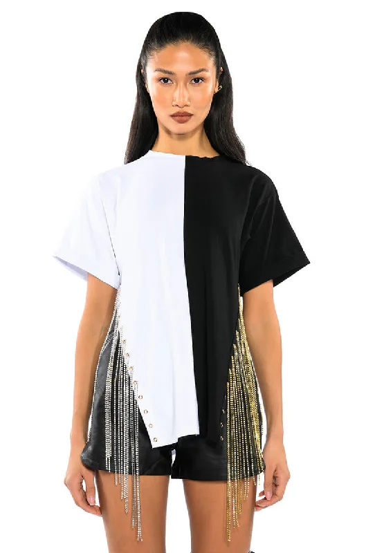 Women's Evening Outfit ABOVE AVERAGE HALF HALF CHAIN DETAIL OVERSIZED TEE