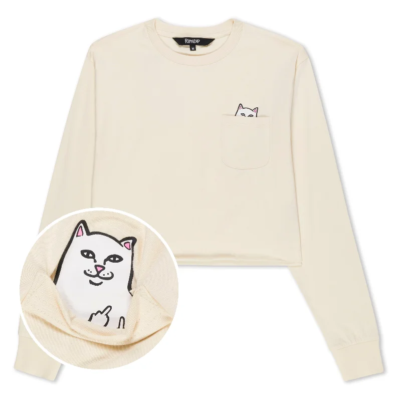 Women's High-Fashion Garments Lord Nermal Cropped Long Sleeve Pocket Tee (Natural)