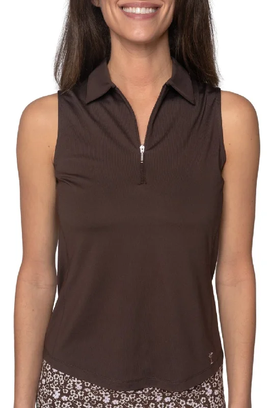 Online Boutiques Clothing Cocoa Sleeveless Zip Polo