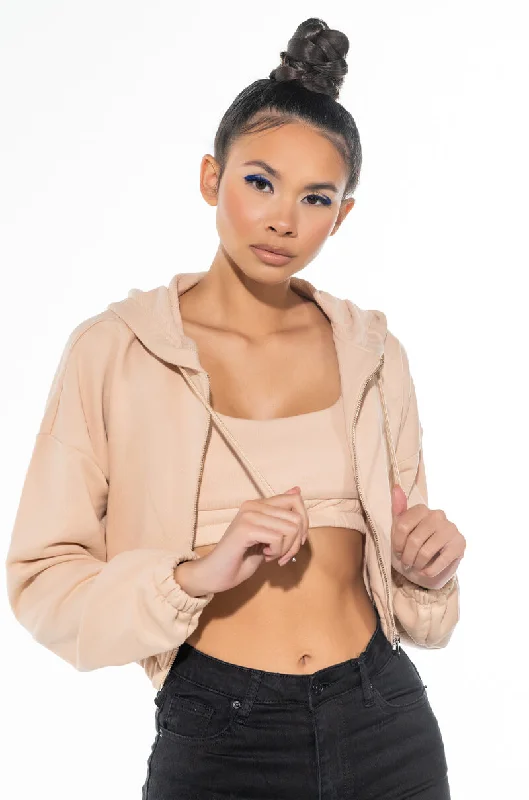 Best Online Boutiques For Women WHEN THE PARTY'S OVER ZIP UP HOODIE LIGHT BROWN