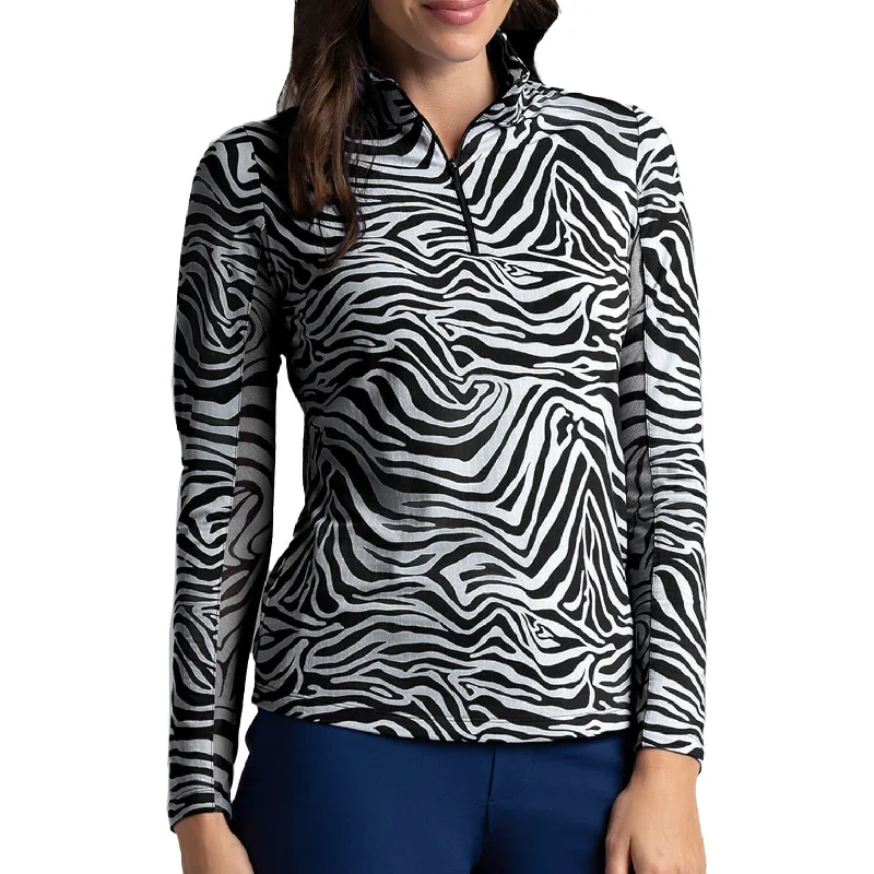 Women's Functional Apparel For Outdoor Activities IBKUL Women's Cecilia Long Sleeve Mock Neck Top - Black/White