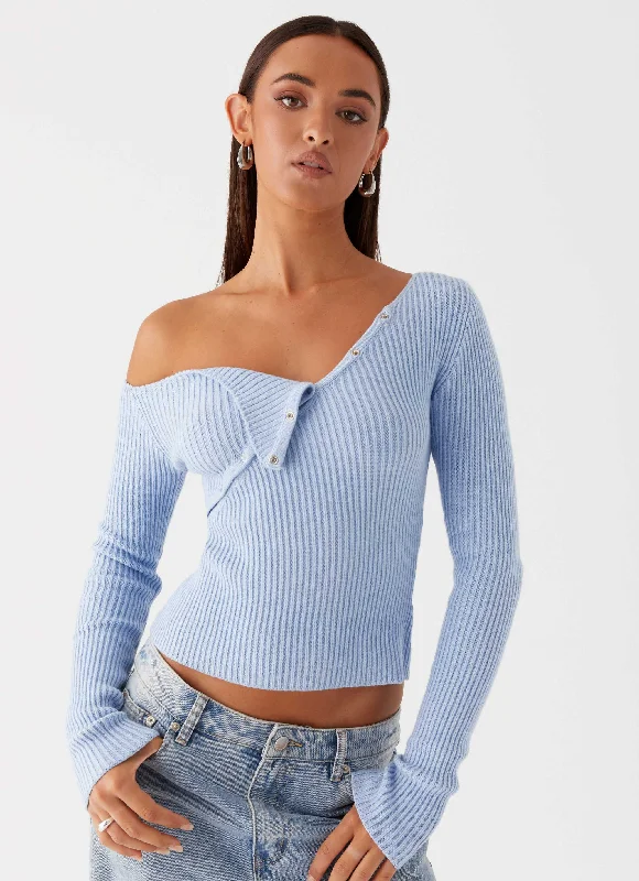 Sporty Streetwear Waverly Knit Top - Sky Blue