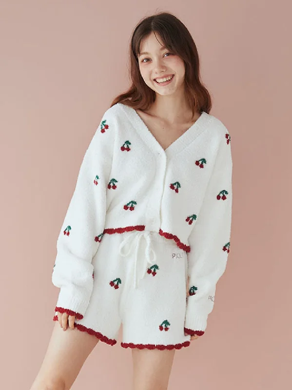 Vibrant Styles Cherry Pattern Cardigan & Shorts Loungewear Set