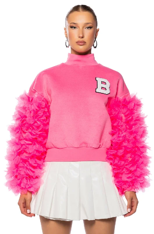 Women's Evening Apparel UPPER EAST SIDE PINK RUFFLE SLEEVE SWEATSHIRT