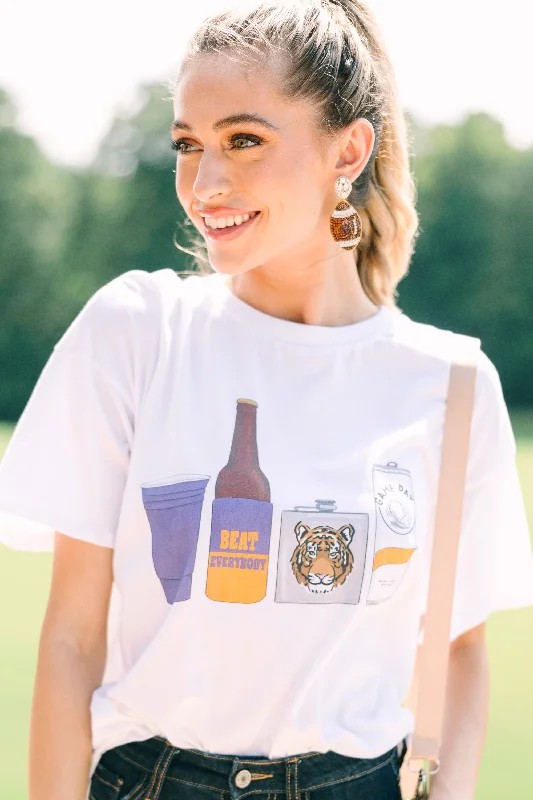 Trendy Outfits For Ladies Drink Local Orange And Purple Gameday Graphic Tee