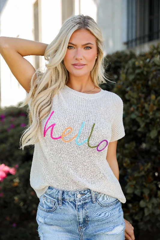 Clothing Sale Hello Cream Lightweight Knit Top