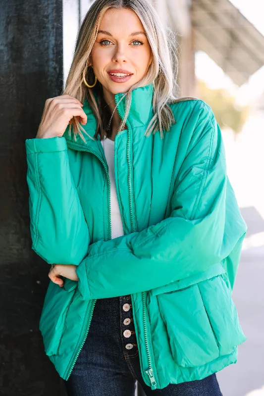 Women's Formal Apparel Moving On Emerald Green Puffer Jacket