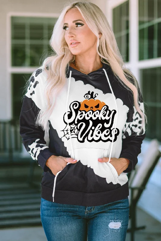 High End Women's Wear SPOOKY VIBES Graphic Hoodie with Pocket