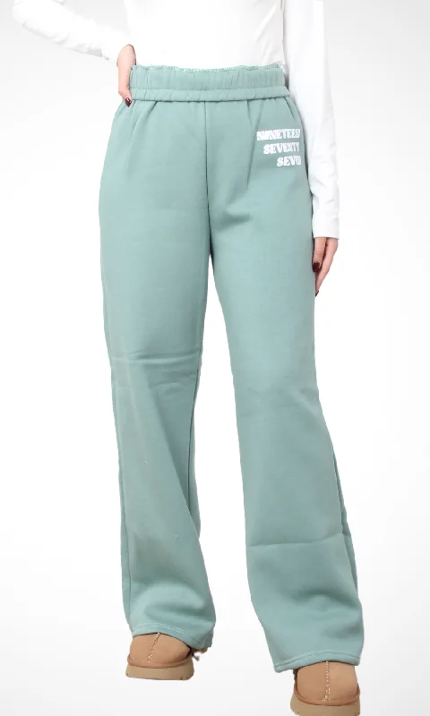 Relaxed Style Women Logo Wide Leg Joggers (Green)