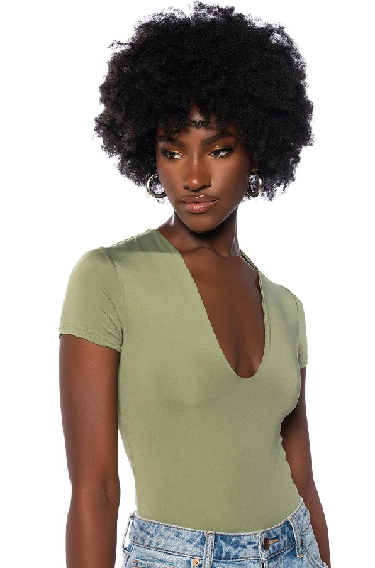 Affordable Women's Garments PAXTON DEEP V SHORT SLEEVE BODYSUIT IN OLIVE