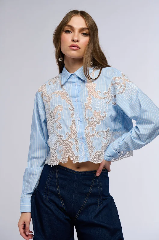 Modern Women's Fashion with Vintage Touches LOVE ME LIKE THAT BUTTON DOWN BLOUSE WITH LACE DETAILING