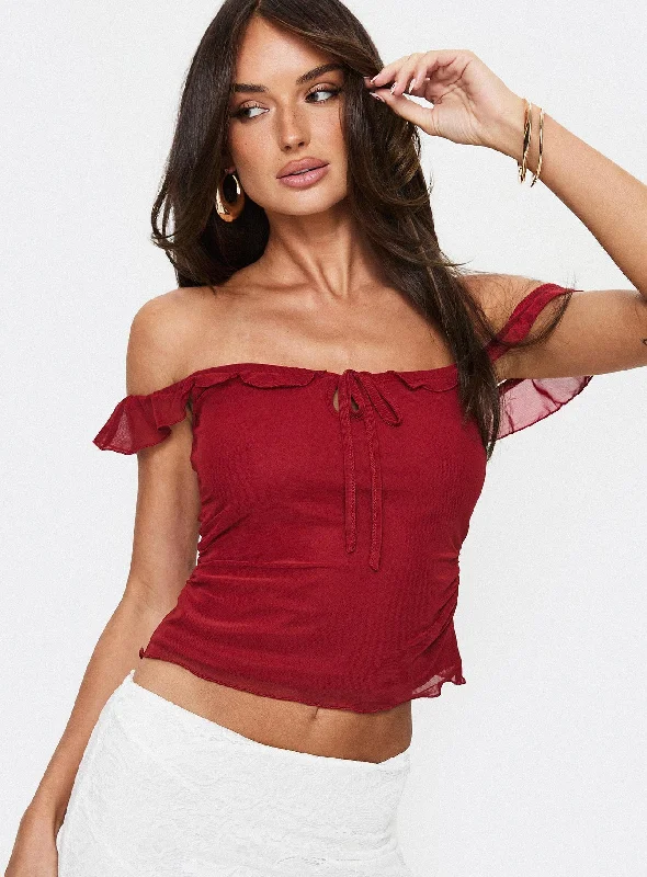 Women's Street Style Casual Wear Ayaan Off The Shoulder Top Red