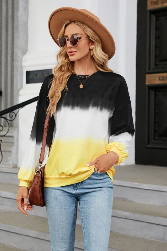 Modern Women's Outfit Gradient Round Neck Long Sleeve Sweatshirt