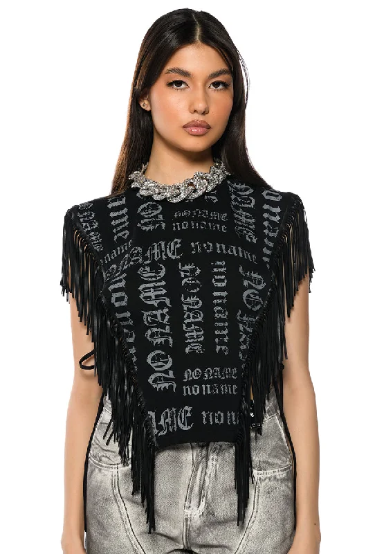 Plus-Size Women's Garments BROOKLYN GRAPHIC PRINTED FRINGE TRIM TSHIRT