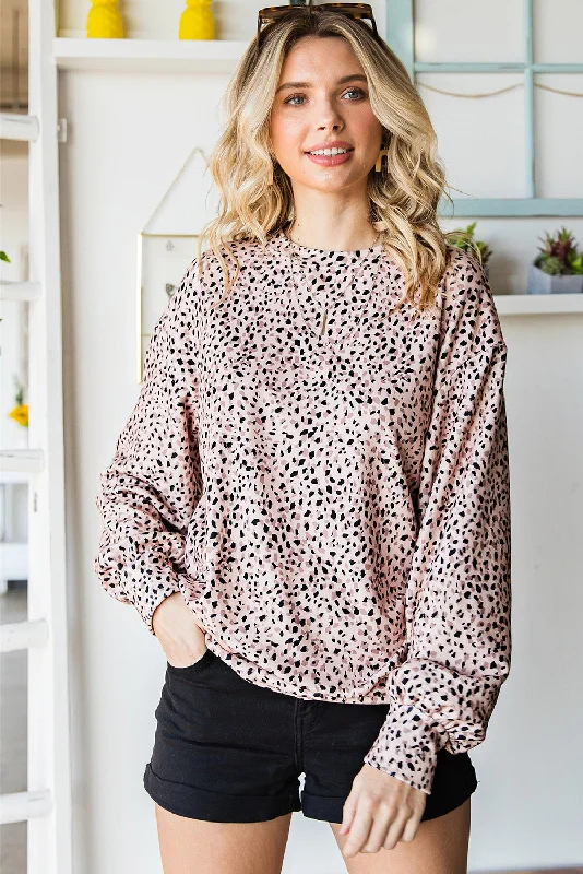 Women's Date Night Outfit Leopard Print Round Neck Long Sleeve Sweatshirt