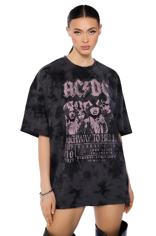 Fashion Essentials ACDC HIGHWAY TO HELL RHINESTONE STAR GRAPHIC TEE