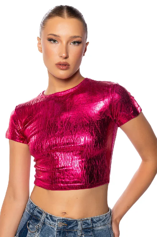 Women's Athletic Garments ARIES METALLIC RIB SHORT SLEEVE T SHIRT