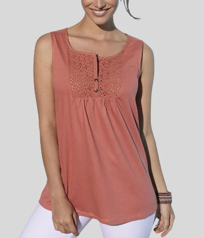 Clearance Sale Online Pink Sleeveless Embroidered Top