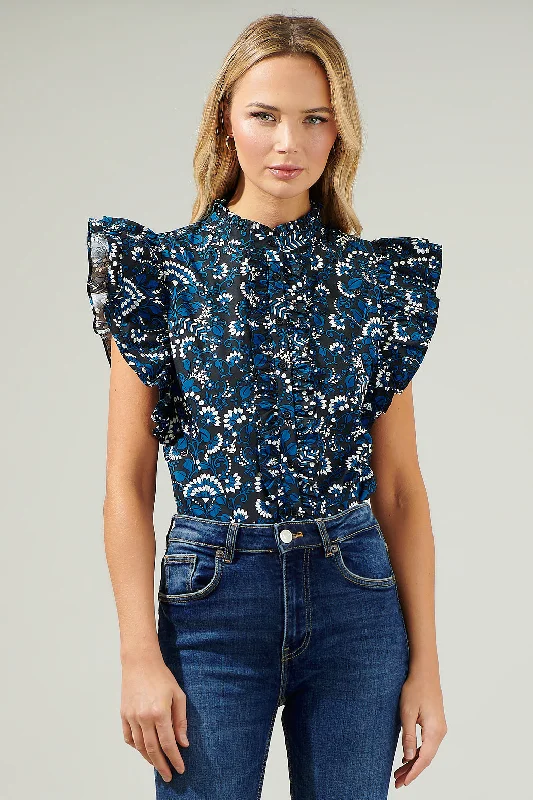 Clothes For Sale Etta Floral Sleeveless Ruffle Top