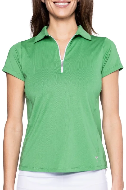 Women's Trendy Clothes Kelly Green/White Short Sleeve Zip Polo