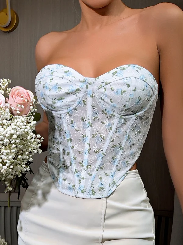 Casual Attire For Women Floral Lace-Up Strapless Bustier