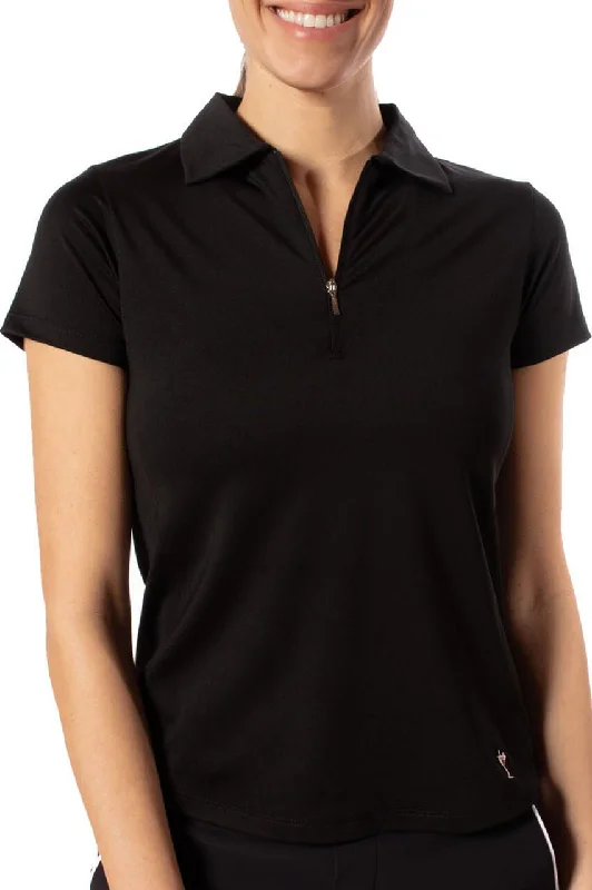 Exclusive Sale Black Short Sleeve Zip Polo