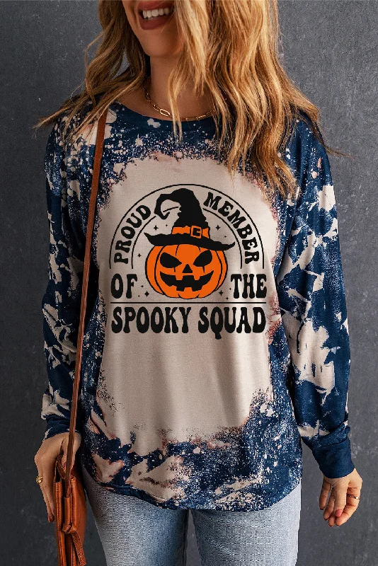 Women's Vacation Outfit Set Round Neck PROUD MEMBER OF THE SPOOKY SQUAD Graphic Sweatshirt