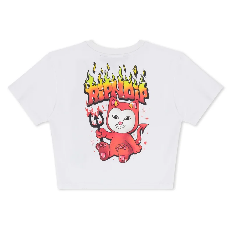 Women's Resort Garments Scary Cute Cropped Baby Tee (White)