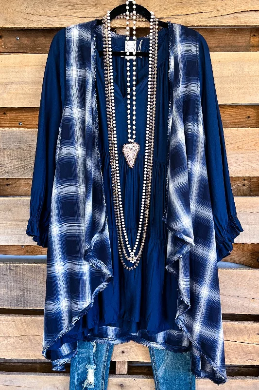 Trendy Boutique Online Gingham Charm Plaid Vest - Navy Blue (Vest Only) - 100% COTTON