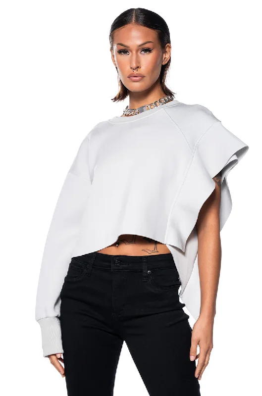 Stylish Women's Garments For Holidays STRAIGHT TO IT SCUBA RUFFLE DETAIL SWEATSHIRT