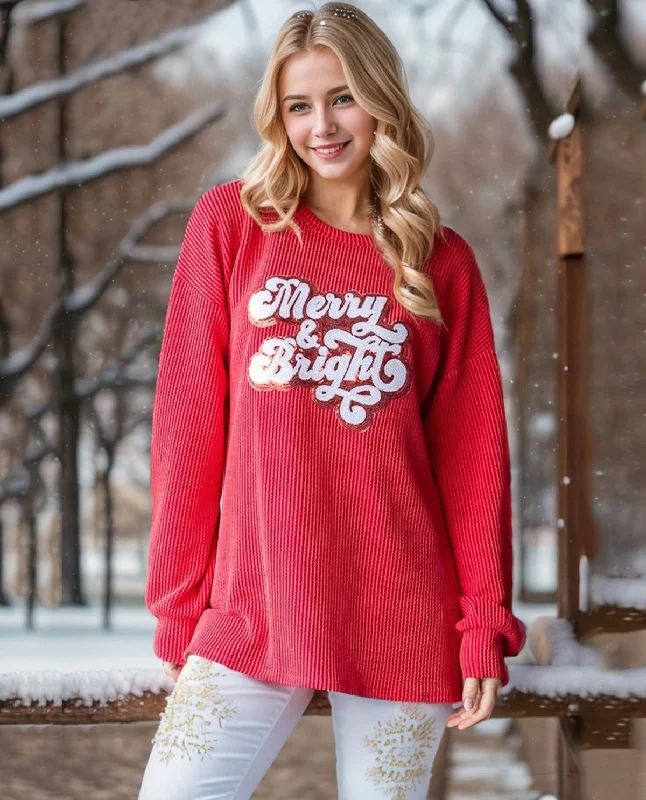 Exclusive Women's Fashion Collection Merry & Bright Long Sleeve Rib Top