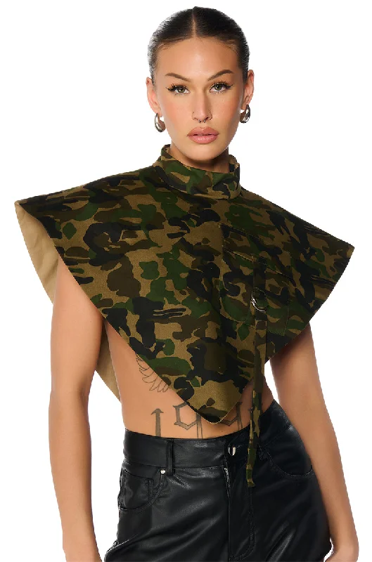 Sophisticated Women's Fashion ARIA CAMO PRINT MOCK NECK TRIANGLE BLOUSE