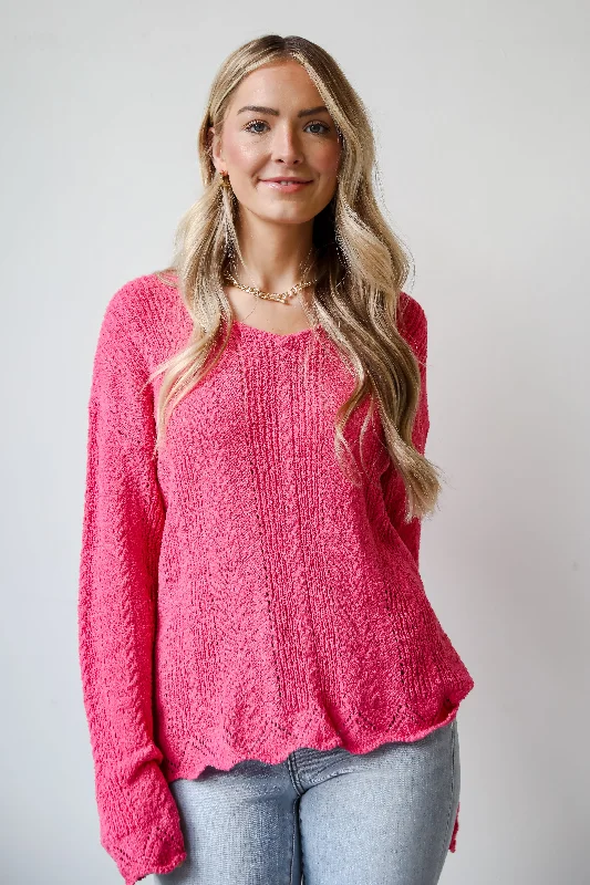 Trendy Women's Apparel for All Seasons FINAL SALE - Pure Radiance Fuchsia Lightweight Knit Top